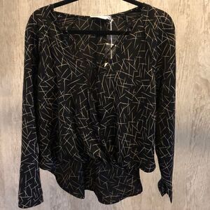 Lush Black with Mini Lines Long-sleeve Blouse